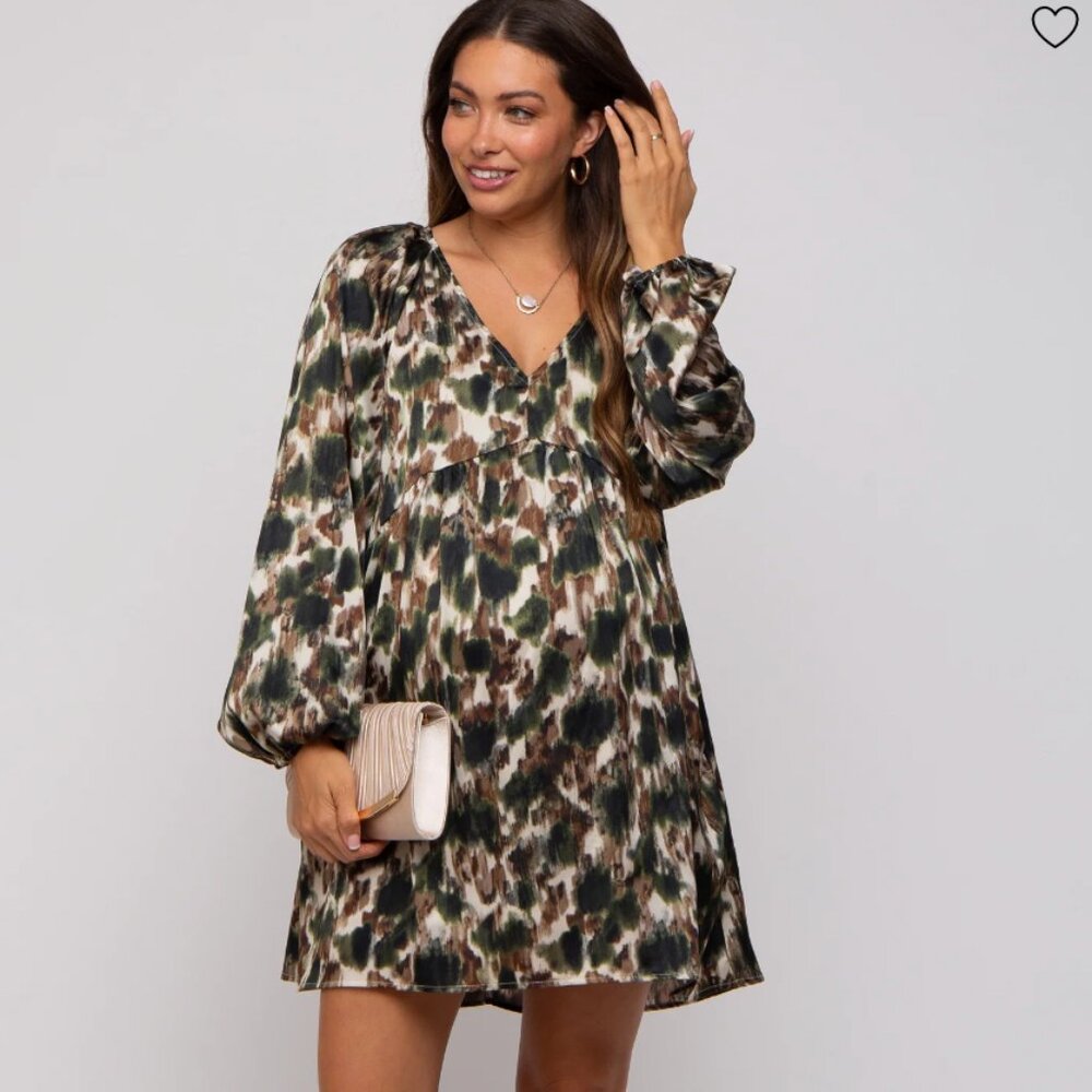 Olive Printed Long Sleeve Maternity Dress